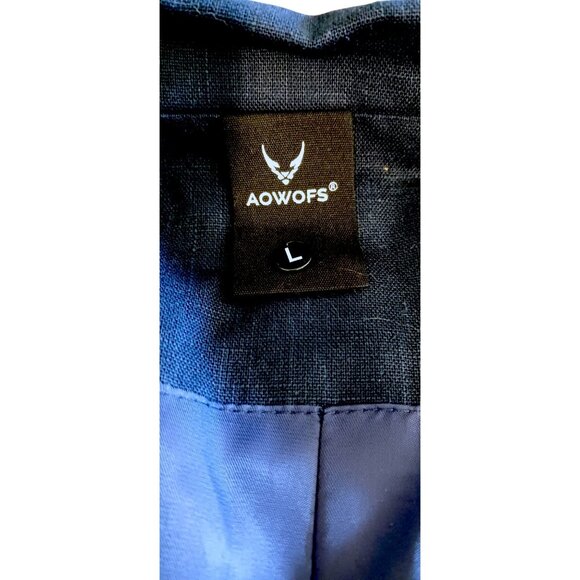 Linen Cargo Jacket L Blazer Pockets Notch Nautical Blue 100% Linen - Picture 6 of 7